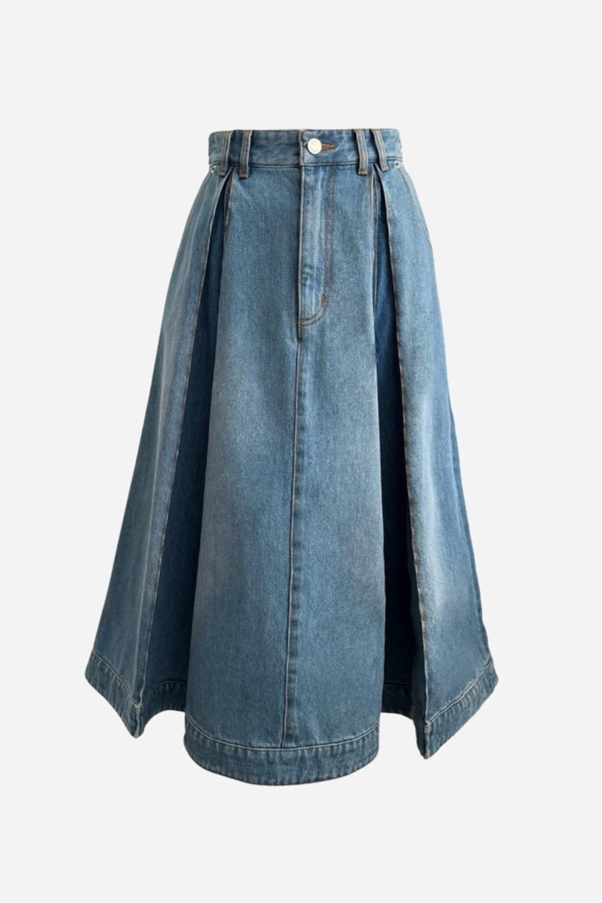 box pleated denim skirt. – shéller / シェリエ box pleated denim skirt. – shéller / シェリエ
