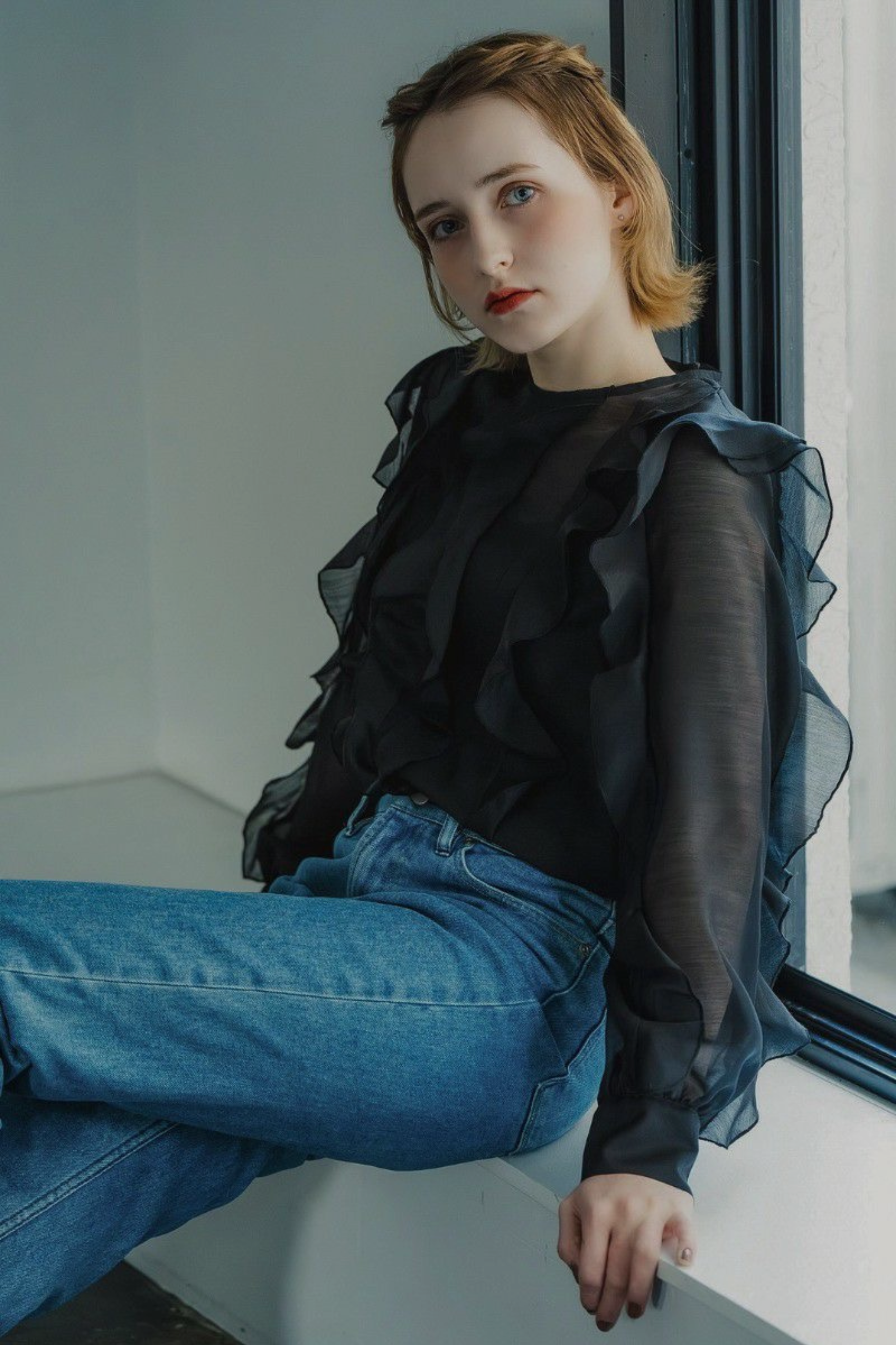 シェリエ sheller line sheer frill blouse – shéller / シェリエ