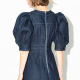 balloon sleeve denim dress
