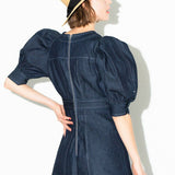 balloon sleeve denim dress