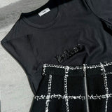 BACK ZIP diamond tweed mini skirt