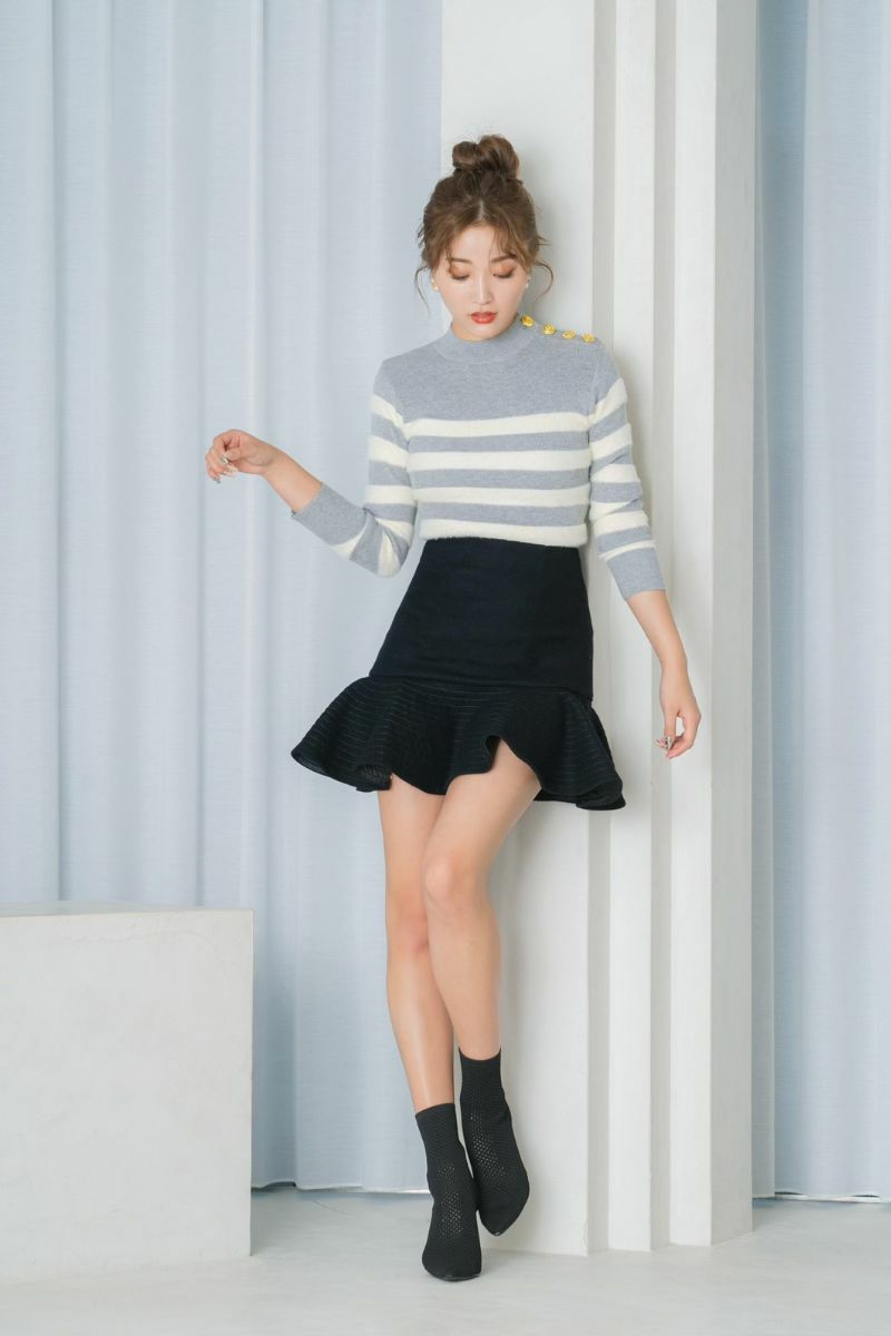 sheller】シェリエ ドットツイードフレアミニスカート Shellerシェリエ