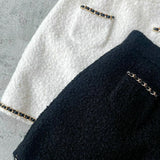 gold chain tweed culottes