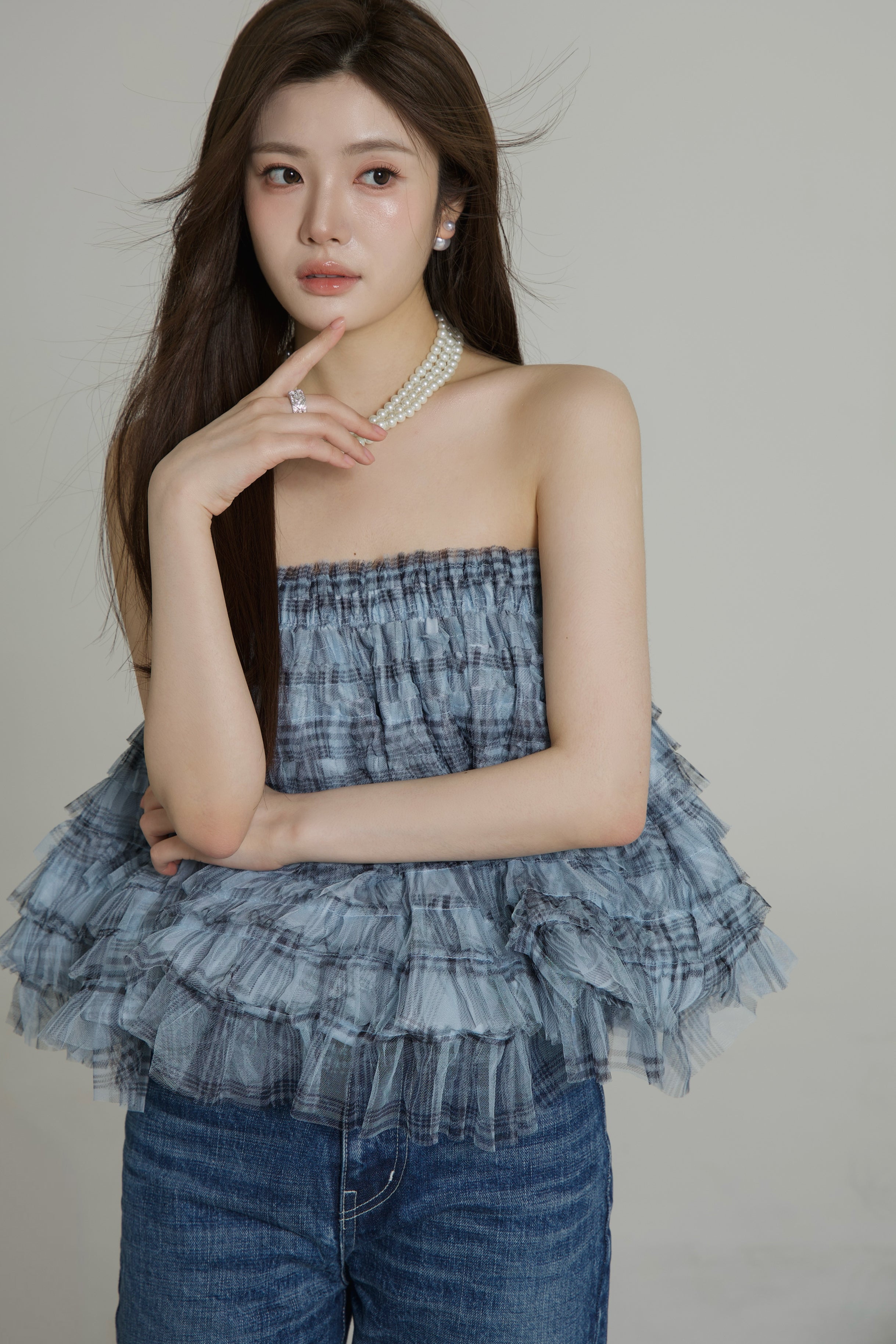 Check Pleats Ruffle Tops – shéller / シェリエ