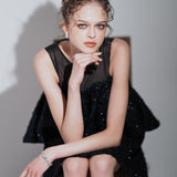 sheer x tweed ruffle mini dress