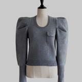 sh power shoulder knit tops