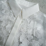 3D flower X embroidery blouse
