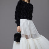 feather fur cardigan