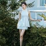 Halter Frill Peplum Knit Tops