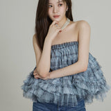 Check Pleats Ruffle Tops