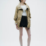 Suede-Like Drawstring Jacket