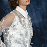 3D flower X embroidery blouse