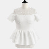 Lace Open Shoulder Peplum Tops
