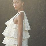 candy check tweed ruffle frill tops