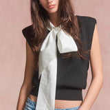 Bow Docking Sleeve Less Knit Tops