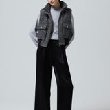 glossy tuck wide pants