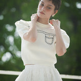 half sleeve stitch knit tops