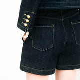 gold button denim wrap culottes