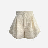 flower spangle tweed hem short pants