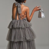 Tiered Tulle Back Ribbon Dress