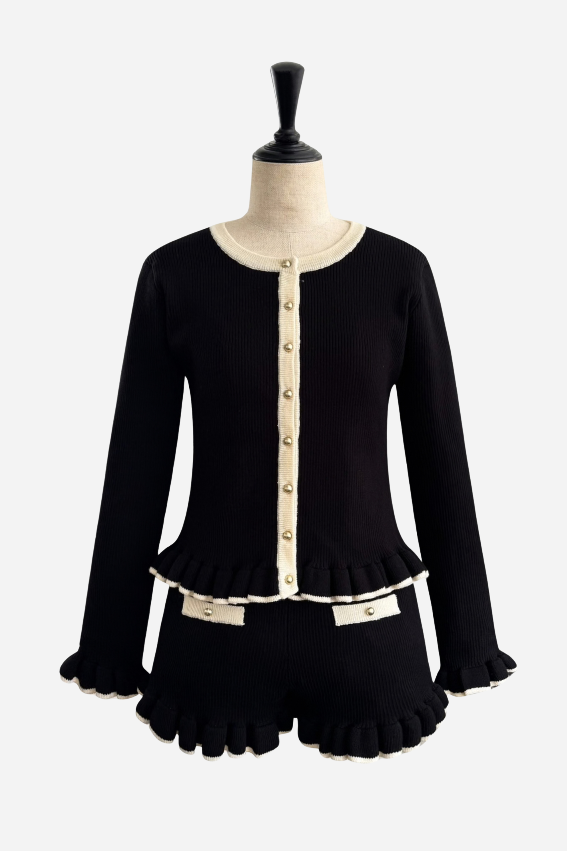 Gold Button Frill Knit Set up – shéller / シェリエ Gold Button Frill Knit Set up – shéller / シェリエ