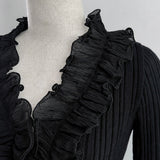 Wave Pleated Ruffle Knit Top