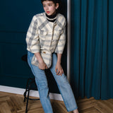 check jacquard cocoon sleeve jacket
