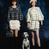 check jacquard cocoon sleeve jacket