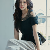 Lace Open Shoulder Peplum Tops