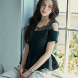 Lace Open Shoulder Peplum Tops