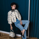 check jacquard cocoon sleeve jacket