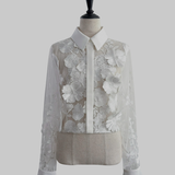 3D flower X embroidery blouse