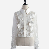 3D flower X embroidery blouse