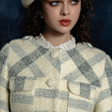 check jacquard cocoon sleeve jacket