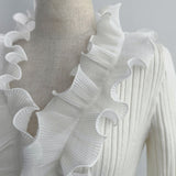 Wave Pleated Ruffle Knit Top