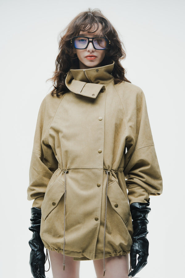 Suede-Like Drawstring Jacket