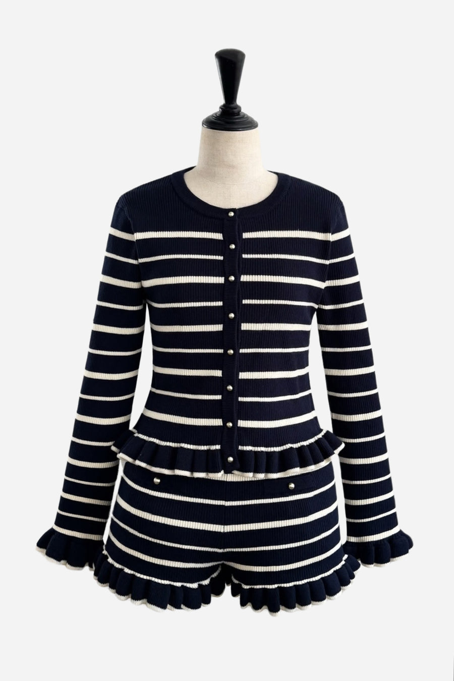 Gold Button Frill Knit Set up