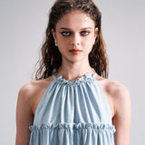 holder neck tiered mini dress