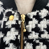 leather combination tweed blouson