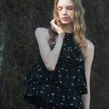 candy check tweed ruffle frill tops
