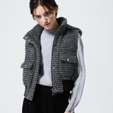 4way shiny tweed padded down jacket