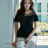 Lace Open Shoulder Peplum Tops