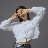feather fur cardigan