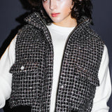 4way shiny tweed padded down jacket