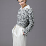 glossy tuck wide pants