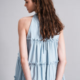 holder neck tiered mini dress