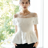 Lace Open Shoulder Peplum Tops