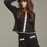 Gold Button Frill Knit Set up