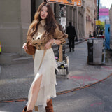 Flower Embroidery Ruffle Skirt
