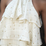 candy check tweed ruffle frill tops